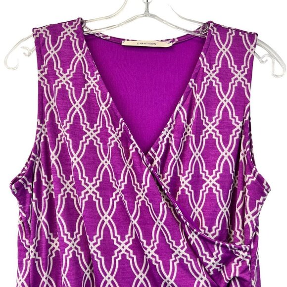 Hawthorn Women’s V-Neck Surplice A-Line Knee Length Dress Purple/Gray Tie L - Picture 3 of 9